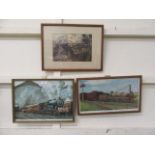 Three framed and glazed prints of steam locomotives
