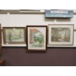 Three framed and glazed watercolours of various subjects to include countryside and cottage scenes