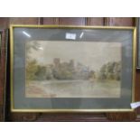A framed and glazed watercolour of castle scene