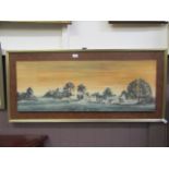 A mid-20th century design framed and glazed print of church farmyard scene