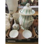 A tray containing ceramic planters, bowls,