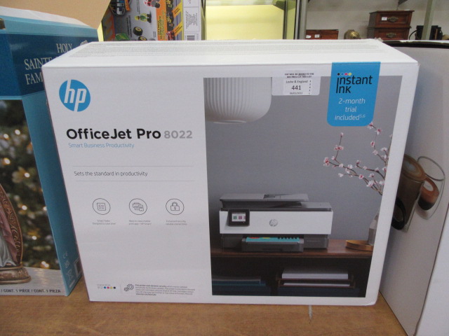 A boxed HP Officejet Pro 8022 printer CONDITION REPORT: Unsure of working order.