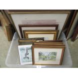 A carton of assorted framed and glazed prints of various subjects