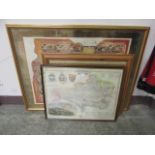 Four framed and glazed modern coloured maps of various places