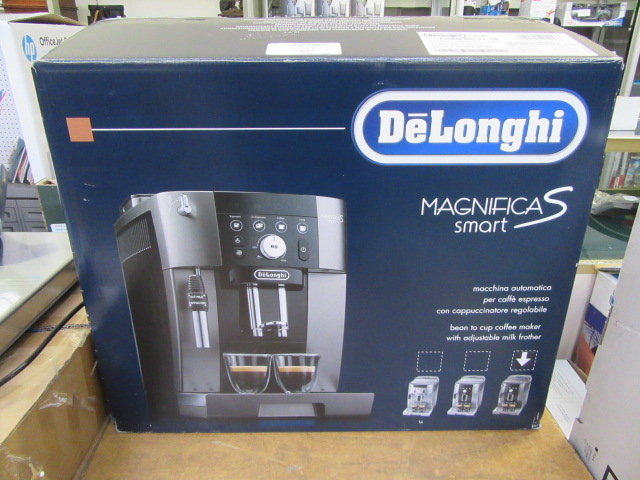 A boxed Delonghi coffee machine CONDITION REPORT: Unsure of condition,