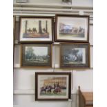 Five framed and glazed prints related to horse racing, hunting,