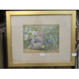 A gilt framed and glazed watercolour of bird's nest with eggs signed bottom left