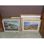 A collection of seven framed and glazed prints of various subjects to include countryside scenes