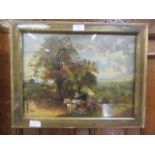 A framed and glazed oil on canvas of horse and rider along country lane scene