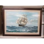 A framed and glazed print of sailing vessel after Montague Dawson