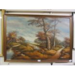 A framed oil on canvas of countryside scene signed Cornwall