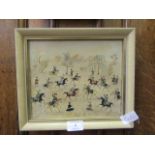 A framed and glazed painting of Persian polo players