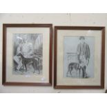 Two framed and glazed prints of gentlemen with dogs
