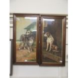 A pair of oak framed and glazed possible watercolours of dogs signed C Morte 1939 and 1940