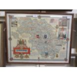 A framed and glazed map of Yorkshire West Riding 'dedicated by gracious permission to HRH The