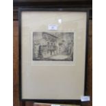 A framed and glazed etching of the Saxon Mill signed Ray Allen