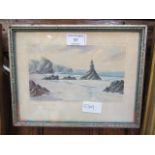 A framed and glazed possible watercolour of beach near Newquay signed bottom left