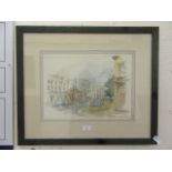 A framed and glazed watercolour of the Pump Rooms of Leamington Spa signed David Lewis