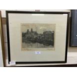 A framed and glazed etching of Lincoln signed Deighton