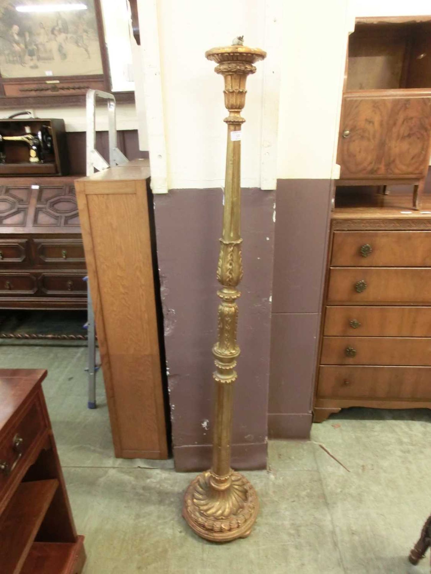A gilt painted ornate standard lamp (A/F)