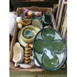 A tray of assorted ceramic ware to include toast racks, vases, bowls, etc