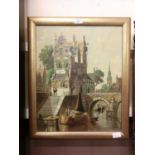A framed oil on canvas of continental canal scene signed C.Shuyler