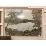 A framed and glazed painting of lake scene signed Roe