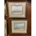 A pair of framed and glazed watercolours of beach scenes signed R.Witchard