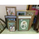 A collection of framed and glazed tapestries of animals etc