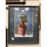 A framed and glazed watercolour of young girl signed J.Sanders