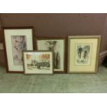 A collection of framed and glazed prints, etchings, etc