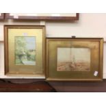 Two framed and glazed watercolours, one of river scene signed W.Geary the other of pixie's cross