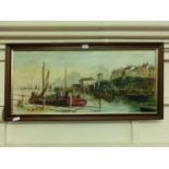 A framed oil on canvas of harbour scene signed Terry Burke