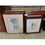 A selection of framed and glazed prints to include buildings, landscapes, etc