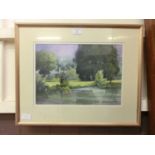 A framed and glazed watercolour of fishermen signed Kay