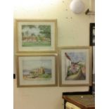 Three framed and glazed watercolours of buildings etc, signed Carmichael