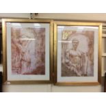 A pair of gilt framed and glazed prints of classical lady and gentleman