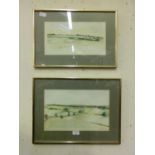 A pair of framed and glazed watercolours of landscape scene signed Coldicott