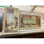 Two framed oil on canvases of continental harbour scenes signed Aquilar