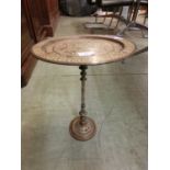 An Indian brass and enameled occasional table the top depicting the Taj Mahal