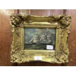 An ornate gilt framed and glazed oleograph of sailing vessel