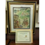 A framed and glazed lithographic print titled 'The Island Of Aeoliae' by Marc Chagall with