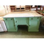 A green painted dresser base with grey marble top