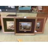 Three framed and glazed prints of stately buildings and birds