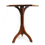 An Arts and Crafts oak and parquetry banded occasional table, the hexagonal top on a stop