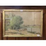 A framed and glazed watercolour of river scene signed George