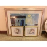 Two framed and glazed prints after William Heinrat along with a framed and glazed print of beach