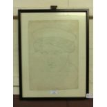 A framed and glazed pencil drawing of classical lady's head