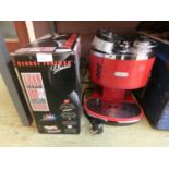 A Delonghi coffee machine along with a George Foreman 'Lean Mean Fat Grilling Machine'