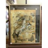 A framed and glazed painting of rearing horse by Mario Torino